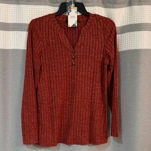 Sunbs Women's Rust Ribbed Long Sleeve Top